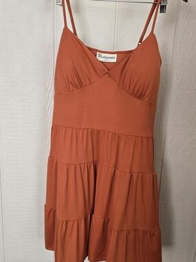 No Boundaries Orange Ribbed Tiered Slip Dress